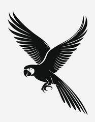 Obraz premium Parrot Bird Aves Animal Vector Logo in Black and White, Minimalist and Simple Design, Perfect for Wildlife Branding, Nature Illustration, and Unique Animal Identity 