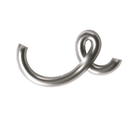 3d chrome line shape. Metal spiral, abstract wave liquid element. Hologram steel ribbon, swirl, curve, squiggle figure. Y2k chrome shape
