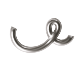3d chrome line shape. Metal spiral, abstract wave liquid element. Hologram steel ribbon, swirl, curve, squiggle figure. Y2k chrome shape