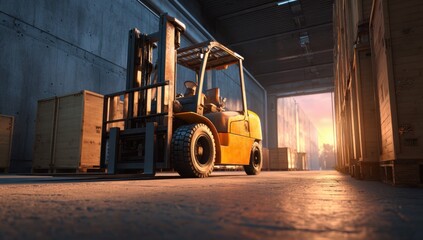 Forklift in warehouse at sunset (1)