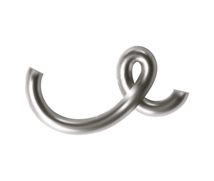 3d chrome line shape. Metal spiral, abstract wave liquid element. Hologram steel ribbon, swirl, curve, squiggle figure. Y2k chrome shape
