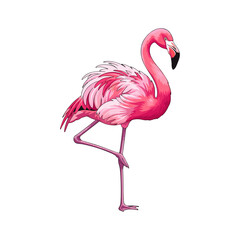 pink flamingo isolated on white
