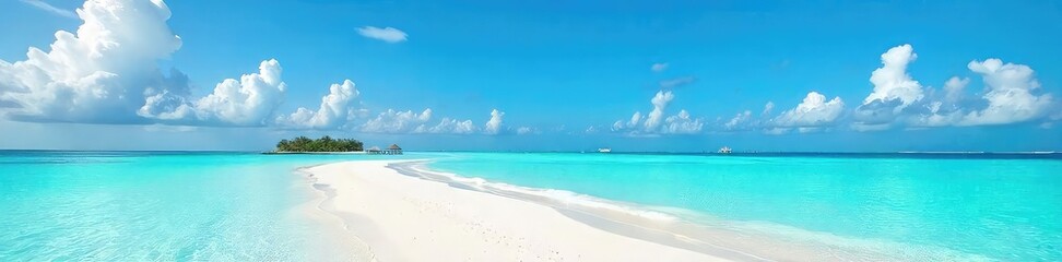 Turquoise Waters Lap Pristine White Sands in the Maldives An Idyllic Tropical Paradise Perfect for Travel Brochures and Websites