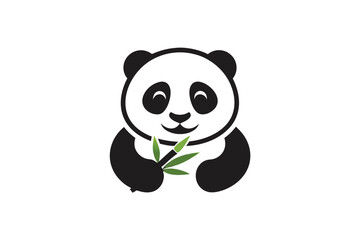 Smiling Panda Holding Bamboo Sticks in with White Background