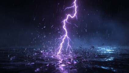 A dramatic lightning strike in a dark, rainy night