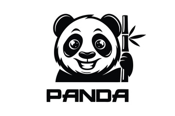 Smiling Panda Head With Bamboo on White Background Animal Icon Design