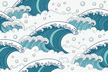 Naklejka premium Dynamic japanese great wave pattern with detailed swirls and white foam on a clean white background