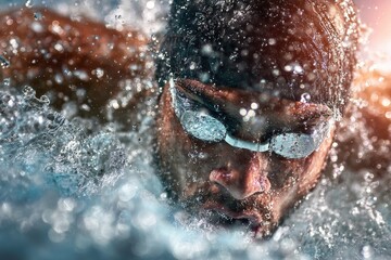 Swimmer in powerful front crawl