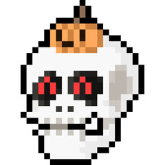 Cartoon Pixel Skull Head With Pumpkin