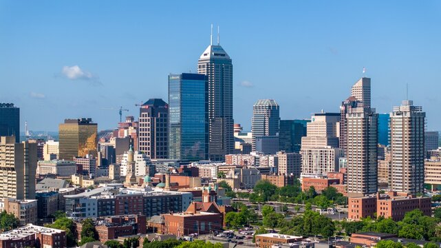 Close Aerial View of Downtown Indianapolis Skyscrapers