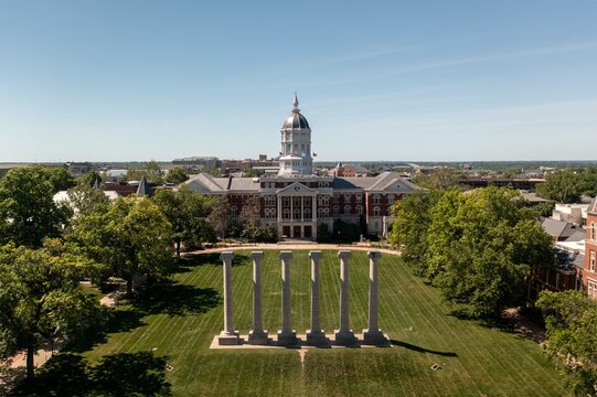 Aerial View of Jesse Hall and Columns at University of Missouri, Columbia
