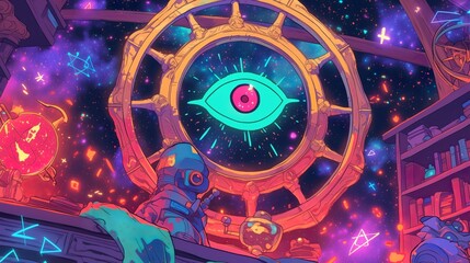 Cosmic Eye and Astronaut in a Colorful Universe