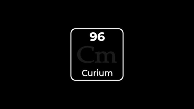 96 Number curium icon animation on black background 4k video.