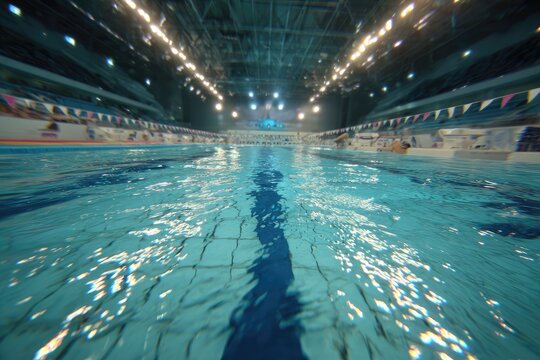 Indoor pool, lights, water ripples