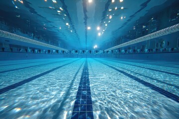 Deep indoor pool, lanes, blue water