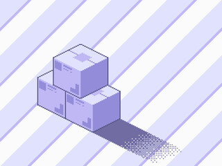 Fototapeta premium Industrial Use Package Boxes Stack in Three ,Purple Tone, Pixel Art Style Artwork