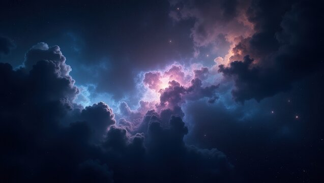 Vibrant nebula in deep space with cosmic clouds and starlight