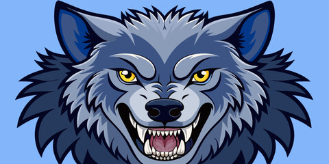 A highly detailed, realistic close-up of a snarling wolf's head. The wolf has sharp fangs, piercing eyes, and a fierce expression, showing aggression or readiness to defend. Its fur is thick and textu