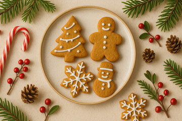 Christmas Gingerbread Cookies with Festive Decoration