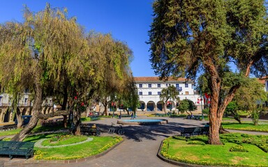 Fototapeta premium Vibrant city park in Cusco, Peru.