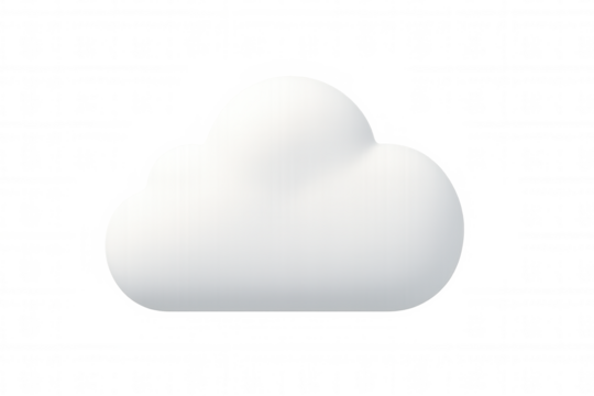 White 3d cloud rendering hovering against transparent backdrop, suitable for weather, tech, communication design elements