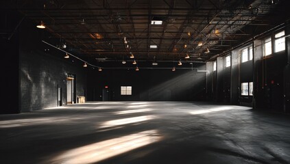 Empty industrial space flooded with sunlight