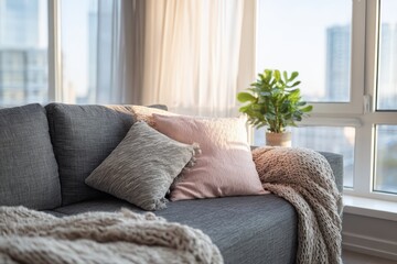 Fototapeta premium Cozy living room by a large window