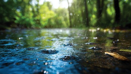 Fototapeta premium Rainy forest stream close-up