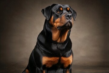 Fototapeta premium Strong Rottweiler Sitting Proudly in Professional Studio Portrait