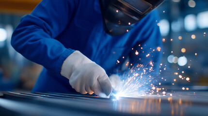 Technicians repair a robotic welder in a factory workshop with tools clanking sparks from a test weld a diagnostic screen flashing and a manual open nearby shown in a technica