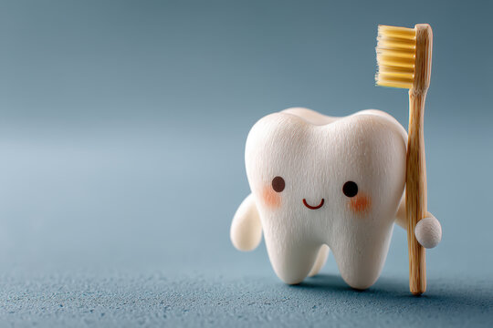 A smiling tooth character with a toothbrush, promoting healthy teeth and dental care.