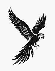 Obraz premium Macaw Bird Aves Animal Vector Logo in Black and White, Minimalist and Simple Design, Perfect for Wildlife Branding, Nature Illustration, and Unique Animal Identity 