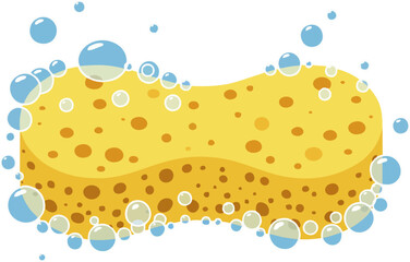 A porous yellow sponge with soapy bubbles