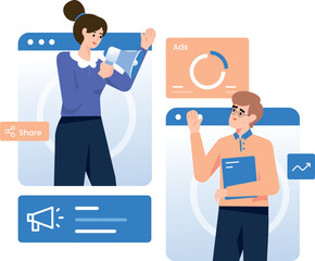 Digital Marketing and Social Media Advertising Illustration