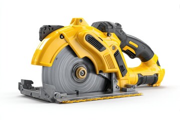 Yellow cordless circular saw on white background
