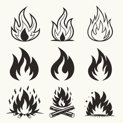 Stylized Flame Icons Collection Set of Fire Symbols
