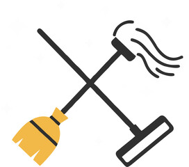 Broom and mop crossed Cleaning supplies icon