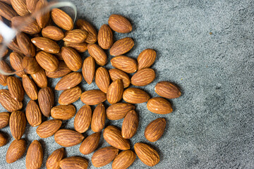 A closeup overhead view of almond nuts