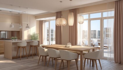 Sunny, light-filled modern dining area