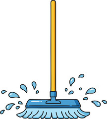 Cartoon mop dances with water droplets