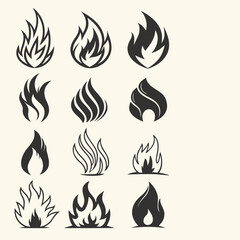 Stylized Flame Icons Collection Set of Fire Symbols