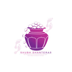 Illustration of Dhanteras Celebration with Kalash, Coins, marigold garlands, and footprints symbolizing prosperity,