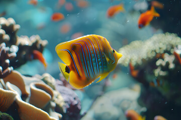 Obraz premium Colorful Tropical Fish in Vibrant Coral Reef: Underwater Photography of Marine Life and Ecosystems