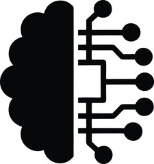 Half brain with circuit board silhouette icon