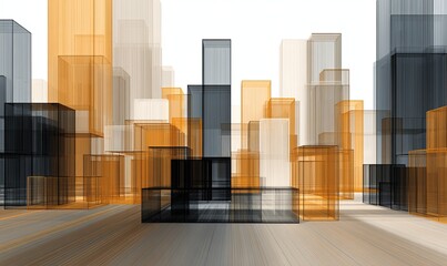 Abstract city of translucent blocks