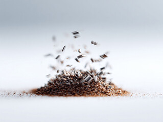 Abstract image of metal pieces  dust, symbolizing disruption, change, or demolition. Perfect for concepts like technology, future, innovation, and industrial themes.