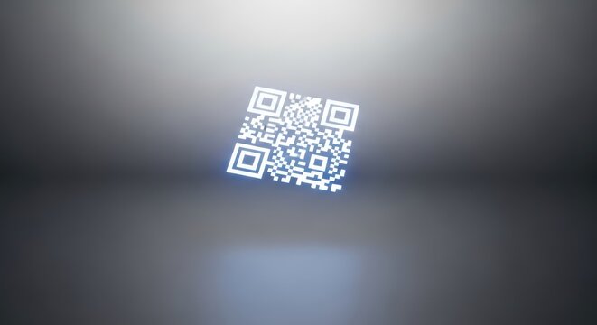 Modern qr code design floating above a reflective surface illuminating the area around it - Powered by Adobe