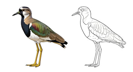Obraz premium River Lapwing Asian Bird Coloring Sheet Dual Birds Outline Color Educational Wildlife