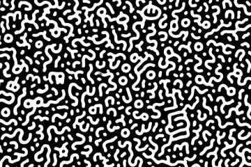 Abstract black and white pattern of swirling lines and shapes