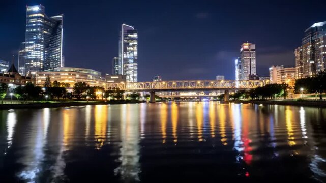 Edmonton Alberta Skyline at Night with Reflections on the North Saskatchewan River